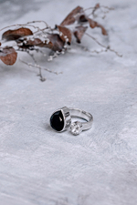 Кольцо «Дуо» с дымчатым кварцем и белым топазом