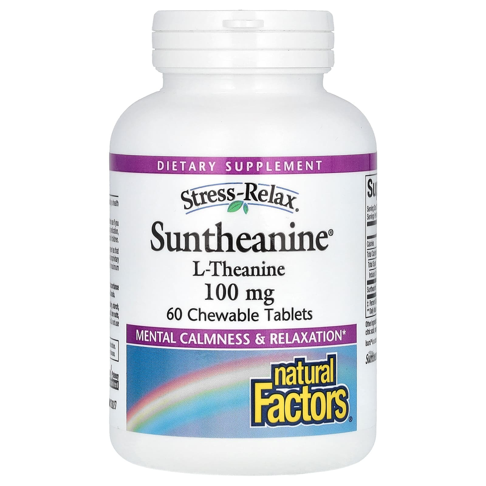 Natural Factors, Stress-Relax, Suntheanine, L-теанин, 100 мг, 60 жевательных таблеток