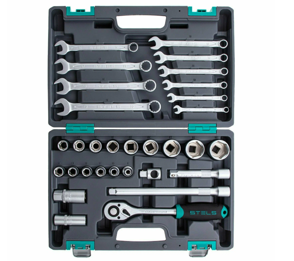 Набор инструментов, 1/2", CrV, пластиковый кейс 31 предмет Stels 14102
