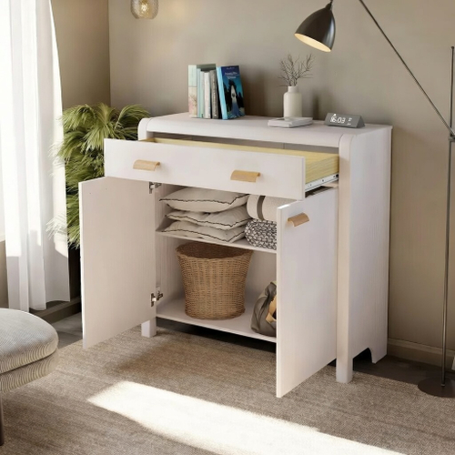 Комод Мадейра из массива сосны с дубовыми ручками, белый