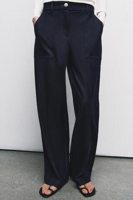 ZARA ПРЯМЫЕ БРЮКИ С ДЕКОРАТИВНОЙ СТРОЧКОЙ, ИНДИГО