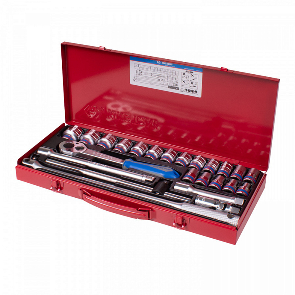 KING TONY (4224MR) Набор торцевых головок с принадлежностями 1/2", 12-гранные, 10-32 мм, 24 предмета