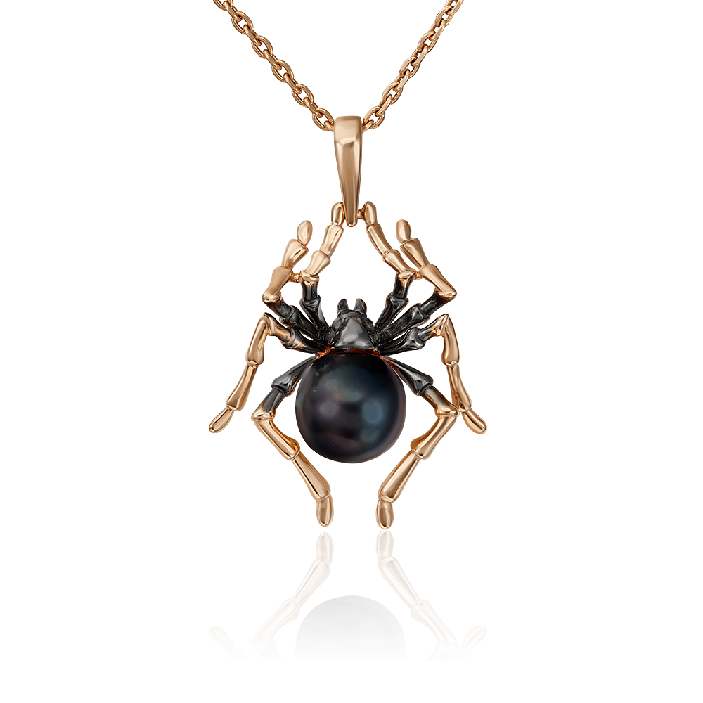 Подвеска «Паук» из красного золота с жемчугом культивированным