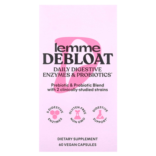 Lemme, Debloat, ежедневные пищеварительные ферменты и пробиотики, 60 веганских капсул