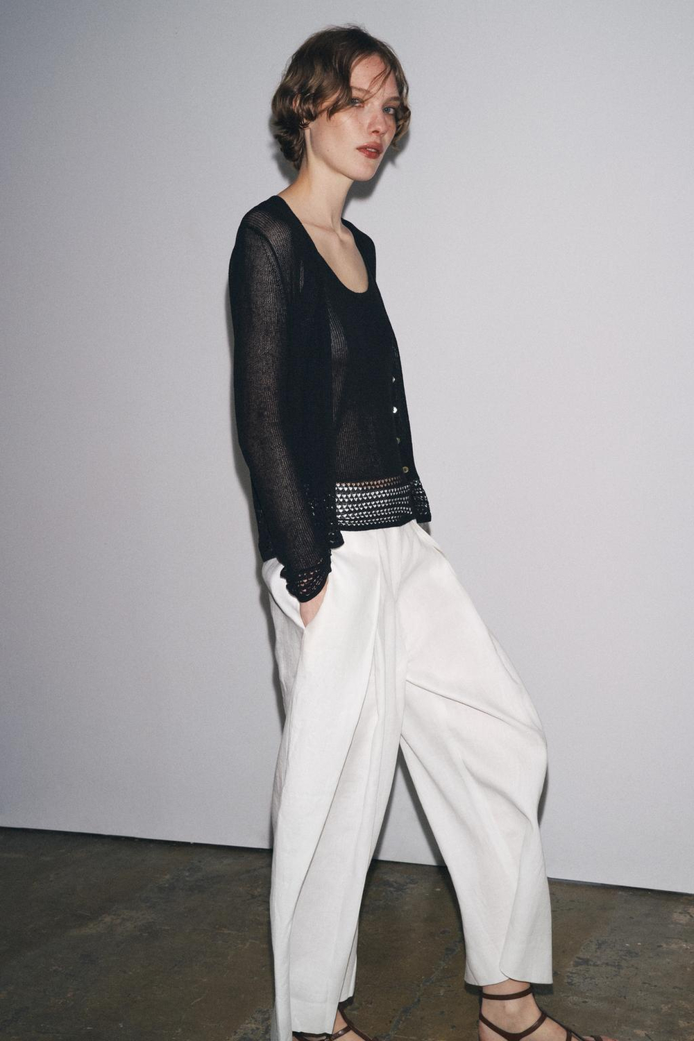 ZARA АЖУРНЫЙ КАРДИГАН, ЧЕРНЫЙ