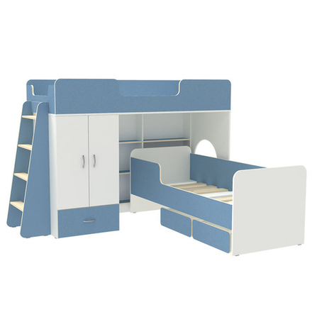 Двухъярусная кровать КарИВи Л-3.11 Белый  Светло-синий, голубой