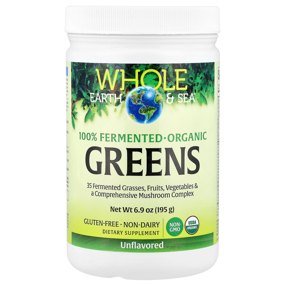 Natural Factors, Whole Earth & Sea®, органическая зелень, без добавок, 195 г (6,9 унции)