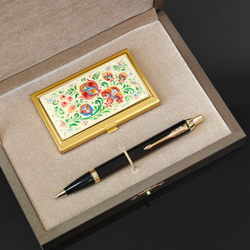 Набор подарочный "Русские узоры" с ручной росписью в футляре