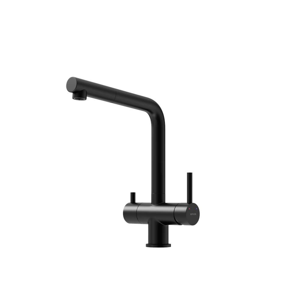 Смеситель для кухни Sancos Spin с вытяжным изливом, краном для фильтра, черный матовый, SC4015MB