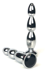 Серебристая удлиненная анальная пробка-ёлочка с черным кристаллом - 12 см. (Цвет: черный)