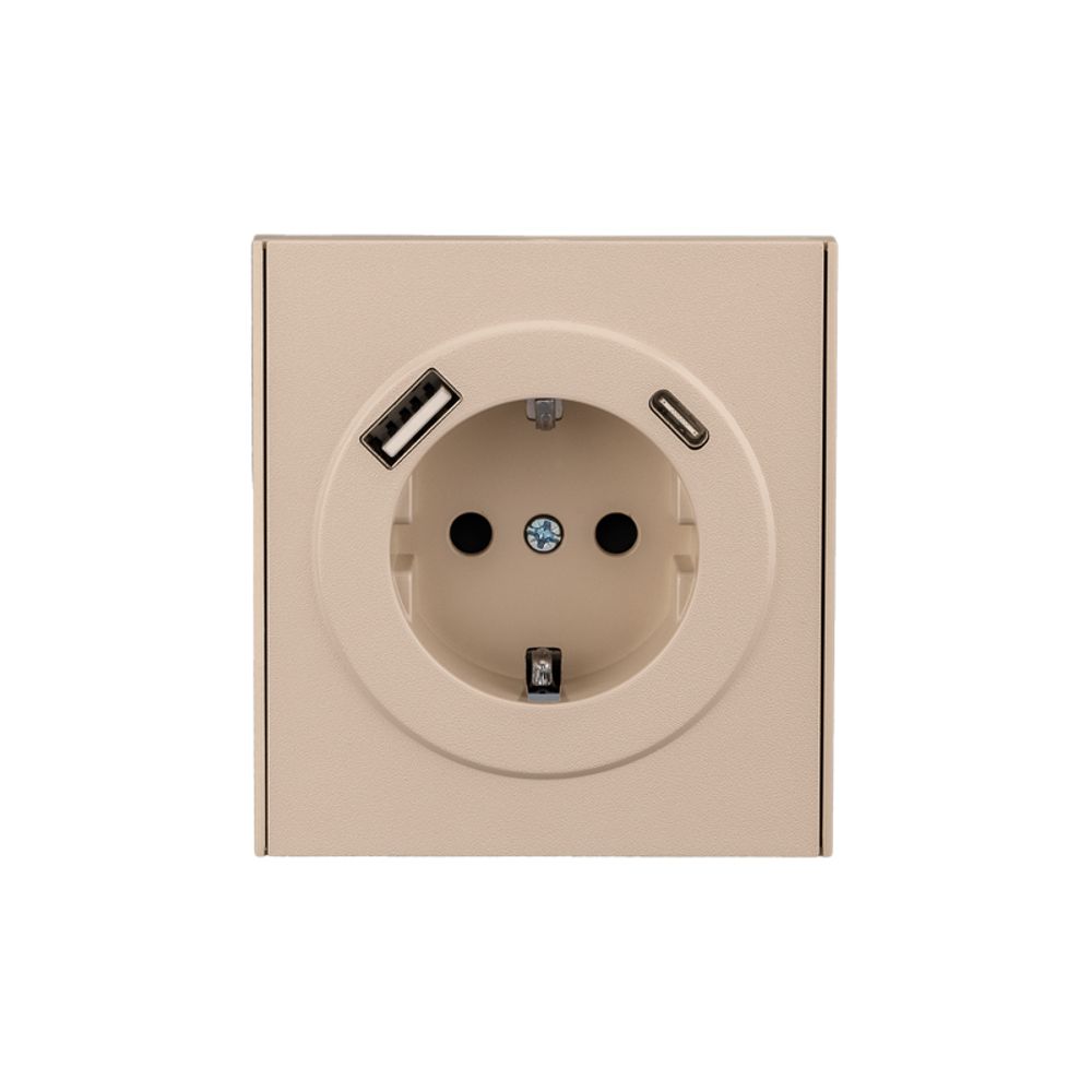 Розетка STRONG 1-ая с/з с/у з/ш 16А с USB A+C быстрой зарядки 5В/3А шелк KRANZ