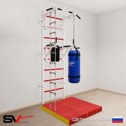 Шведская стенка Sv Sport усиленная 6725 (Турник стандарт/Брусья/Лестница/Цепь/Мешок 15кг/Мат 1м)