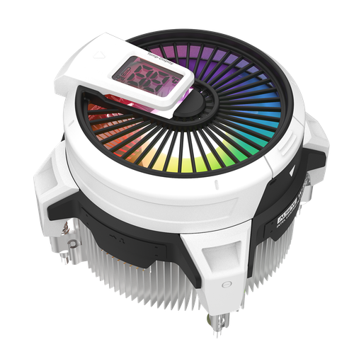 Кулер для CPU Alseye W90, 1х92мм, 900-3000rpm, 4-pin, Al+Cu, серебристый-черный-белый/ARGB, 52.5CFM, 28.3дБ, TDP 90Вт, LCD-дисплей, INTEL 1700/1200/115x, AMD не поддерживается (AS.01.08.0001)