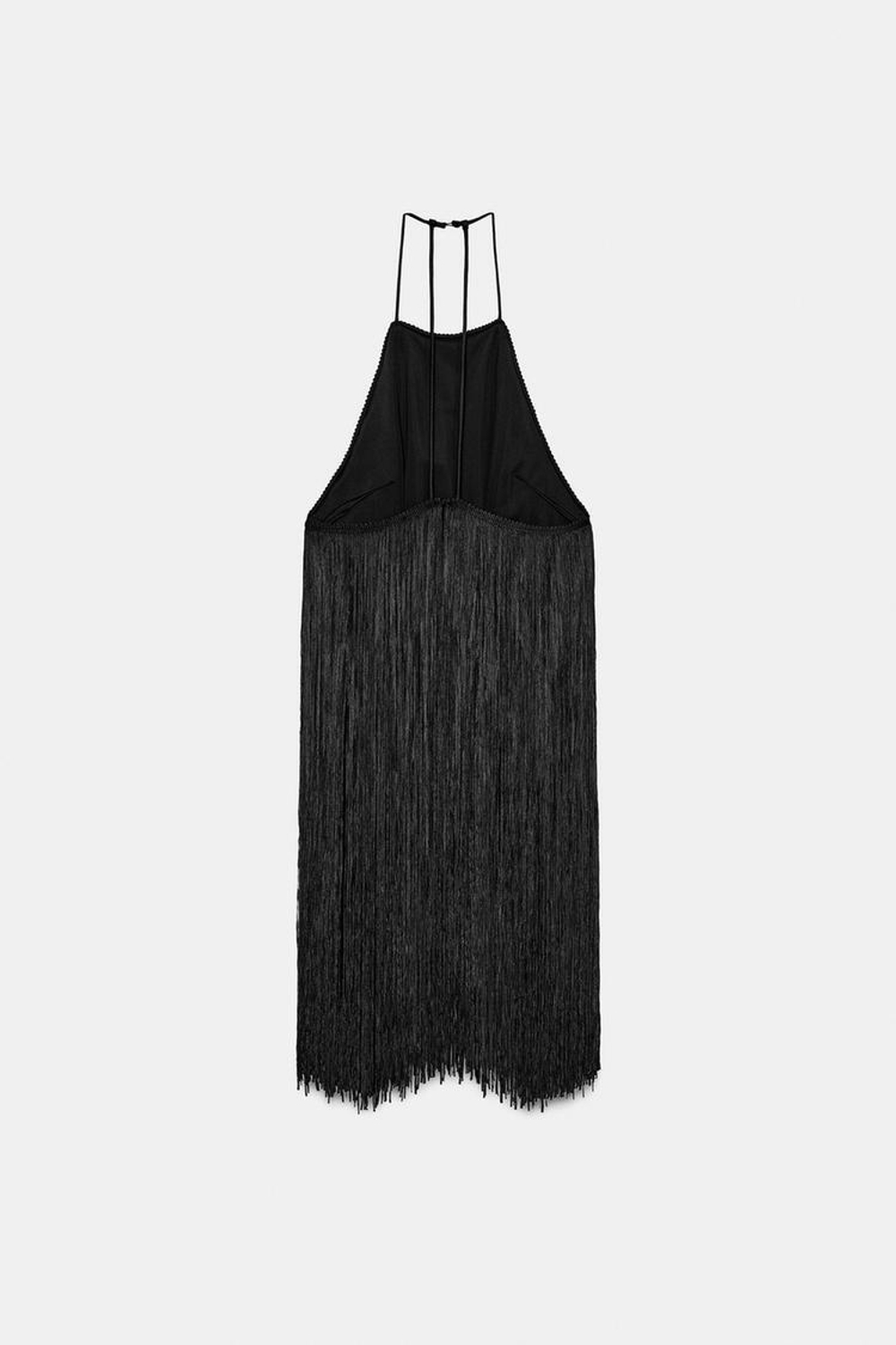 ZARA ТОП ХАЛТЕР ИЗ БАРХАТА С БАХРОМОЙ, ЧЕРНЫЙ