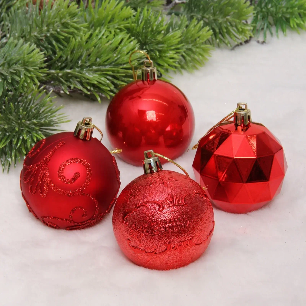 Новогодние шары «Зимняя вечеринка» 6 см (набор 16 шт), Красный
