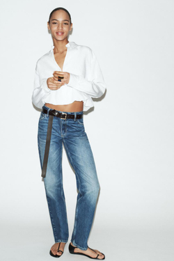 ZARA РУБАШКА ИЗ ПОПЛИНА В ПОЛОСКУ С РУКАВАМИ-БУФФ, БЕЛЫЙ