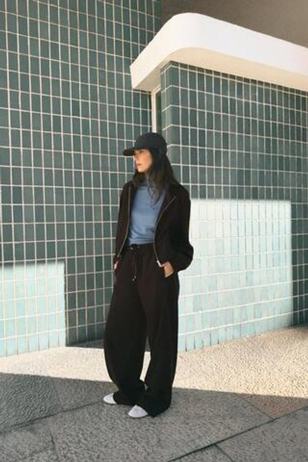 ZARA БРЮКИ WIDE LEG, ТЕМНО-КОРИЧНЕВЫЙ