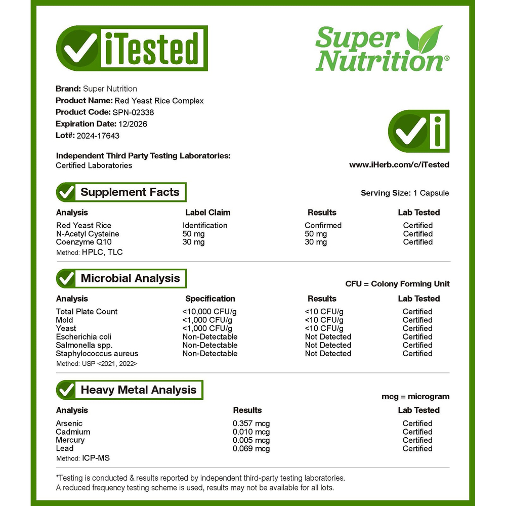 Super Nutrition, комплекс с органическим красным ферментированным рисом, N-ацетилцистеином, коэнзимом Q10 и экстрактом расторопши, 120 вегетарианских капсул