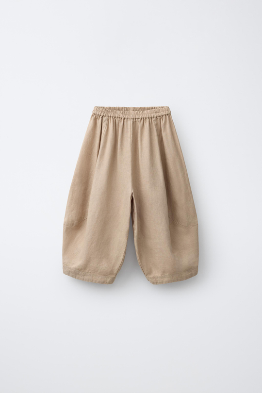 ZARA БРЮКИ BALLOON ИЗ 100% ЛЬНА, СВЕТЛО-КОРИЧНЕВЫЙ