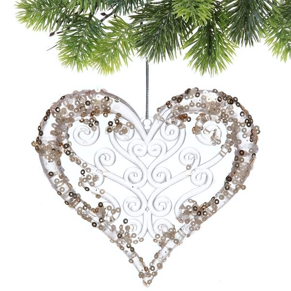 Подвеска "Сказочное сердце" 12 см, Белый/Золотой блеск (Серпантин)