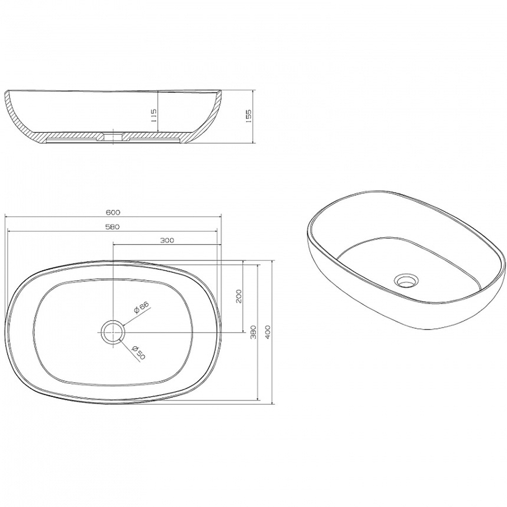 Раковина-чаша Abber Kristall 60 AT2805Aquamarin Бирюзовая