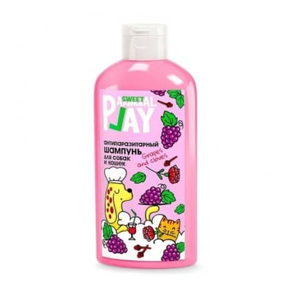 Animal Play SWEET:Шампунь Антипаразитарный для собак и кошек "Виноград и гвоздика", 300мл