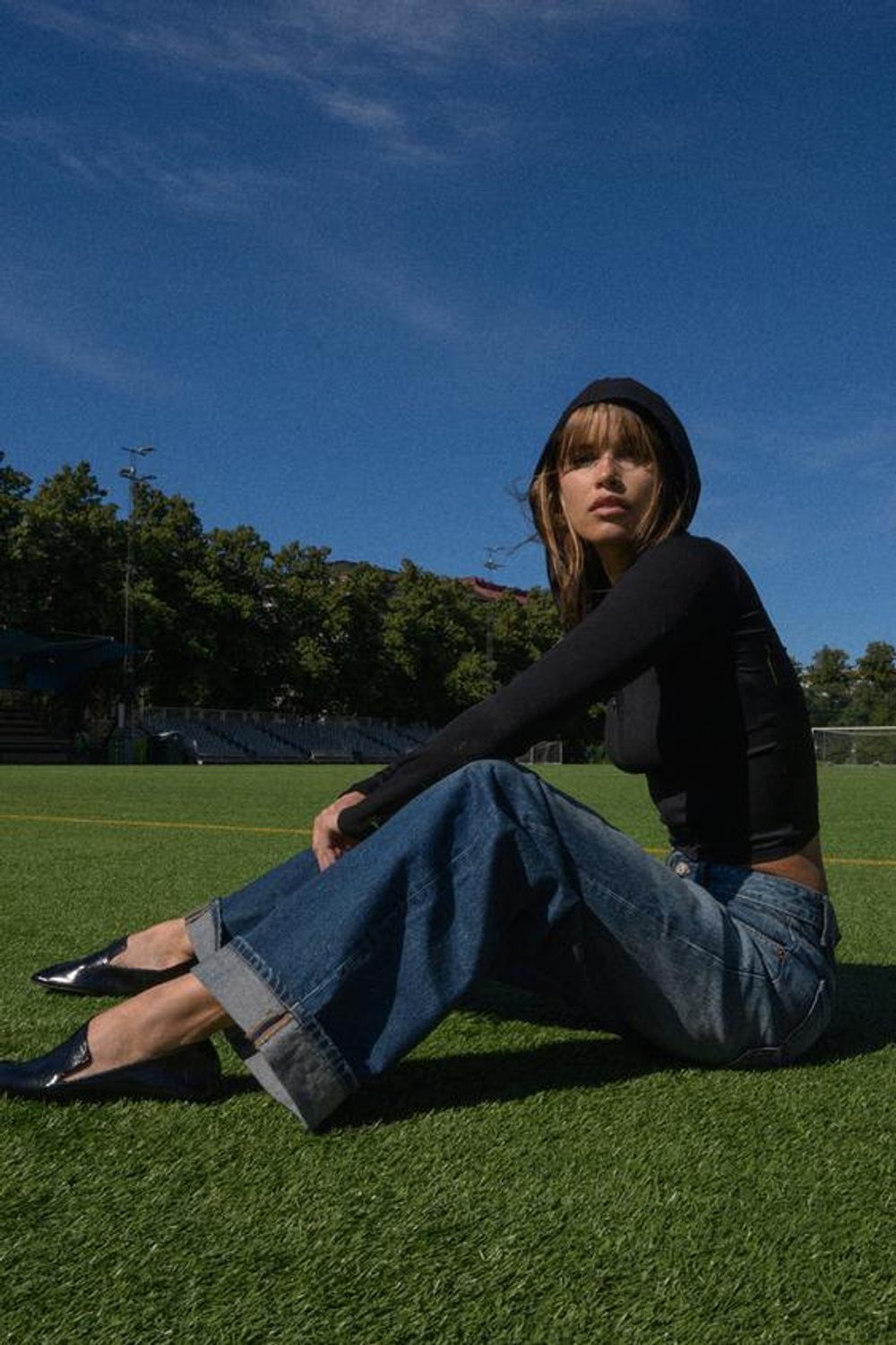 ZARA ДЖИНСЫ BAGGY FOLDED TRF СО СРЕДНЕЙ ПОСАДКОЙ, МОРСКОЙ СИНИЙ