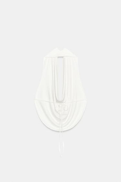 ZARA ДРАПИРОВАННЫЙ ТОП С ГОРЛОВИНОЙ ХАЛТЕР, БЕЛЫЙ