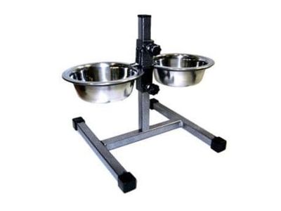 Кормушка металлическая с телескопической регулировкой высоты до 40см, 2 миски 0,7л, 18см