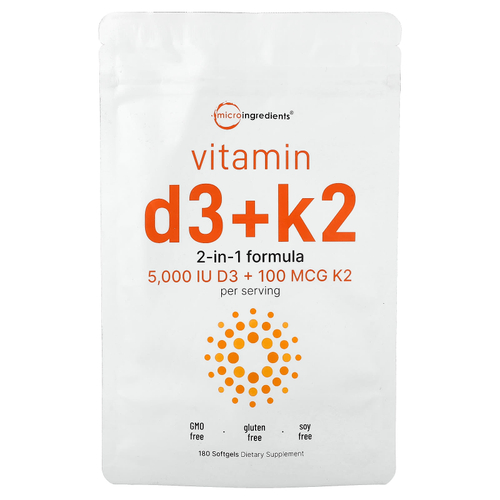 Micro Ingredients, витамины D3 и K2, 180 капсул