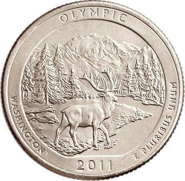 25 центов (1/4 доллара, квотер) 2011 США «Национальный парк Олимпик» (D) (8-й парк)