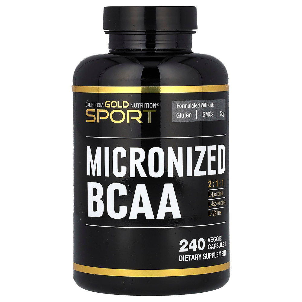 California Gold Nutrition, Sport, микронизированные BCAA, аминокислоты с разветвлённой цепью, 240 растительных капсул