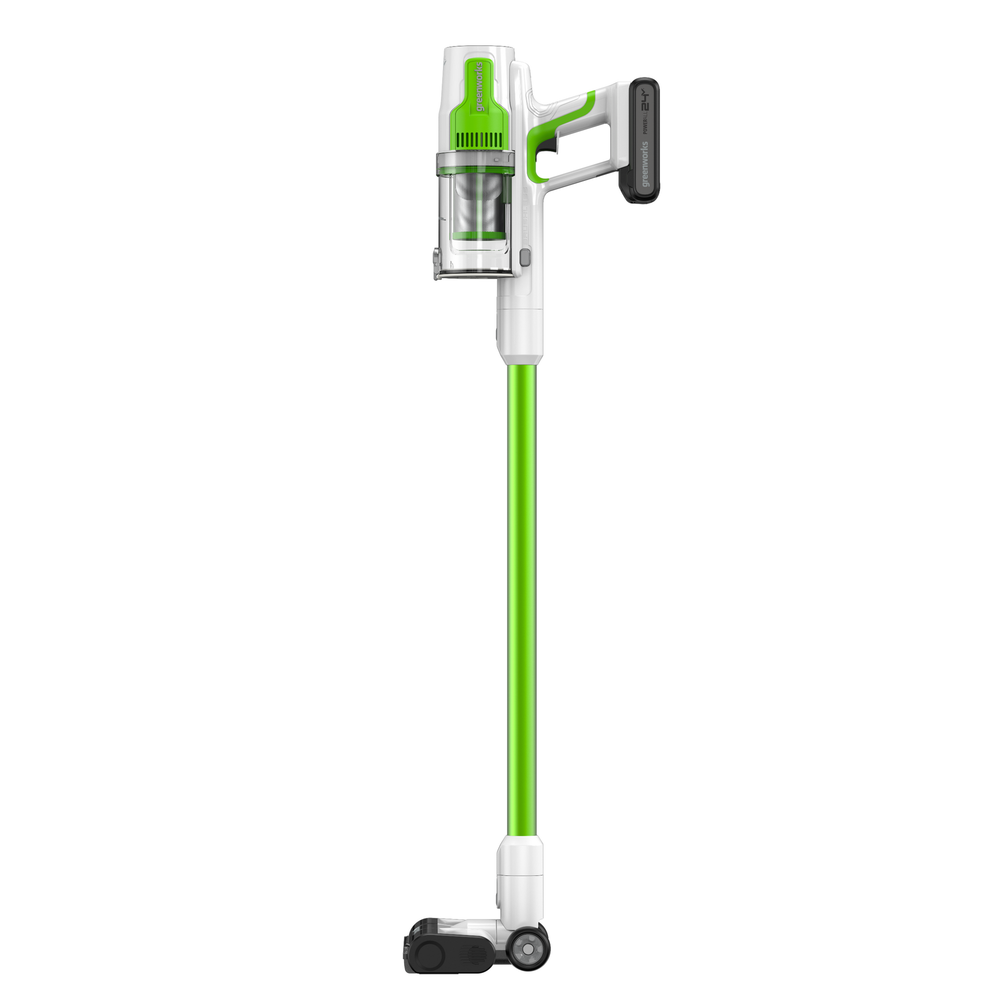 Пылесос вертикальный акк. Greenworks SV24532, 24V, б/щет, 350 Вт, 21 кПа, электрощетка, 3 насадки, LED, белый+зеленый, 1х4Ач и ЗУ (4702007UB)