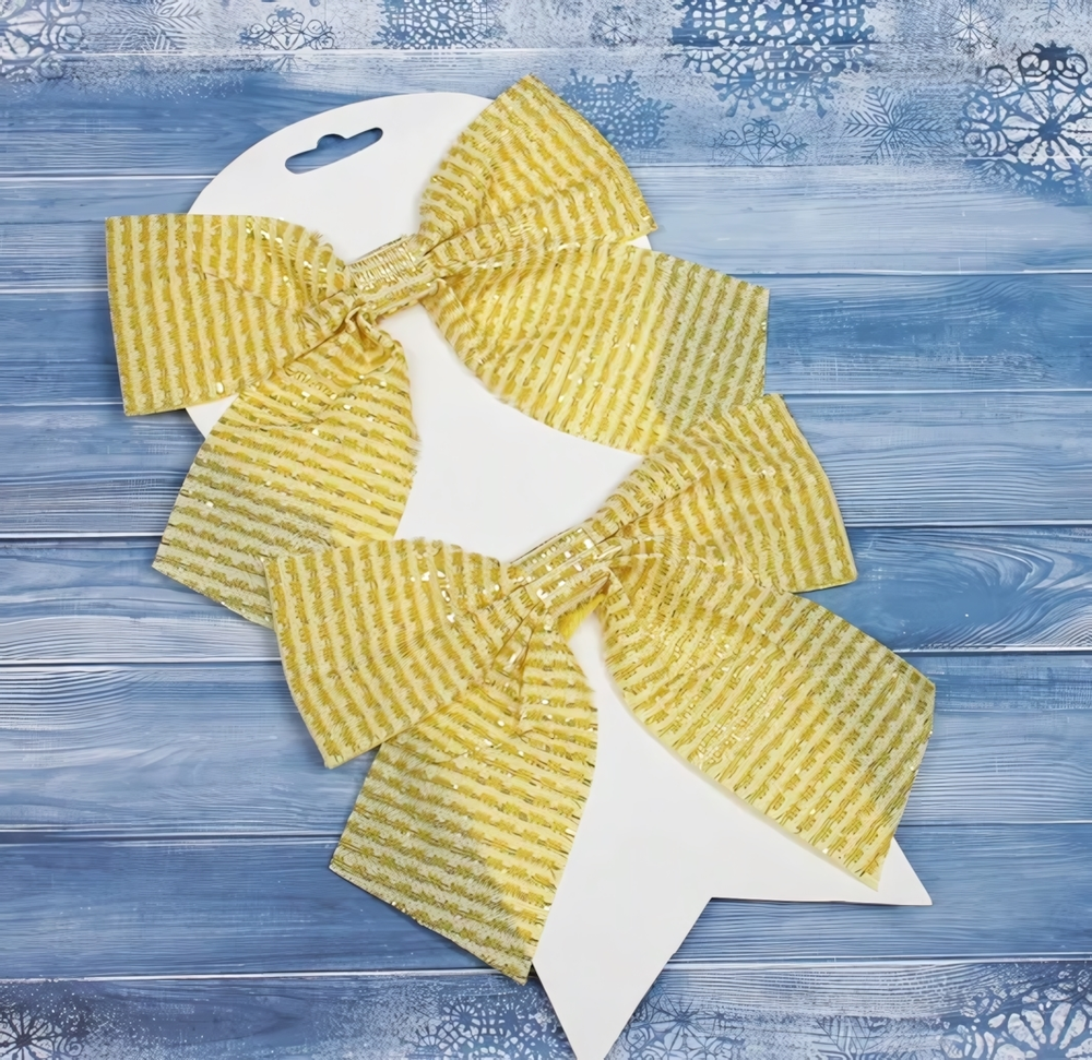 Бант на ёлку "Волшебство" 15*15 cм (набор 2 шт.) Золото (Серпантин)