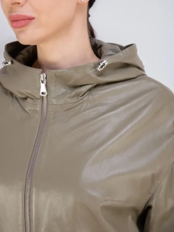 Куртка кожаная натуральная оверсайз с капюшоном