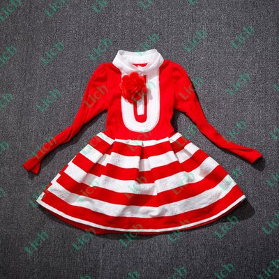 Платье детское с воротником-стойкой и юбкой в полоску