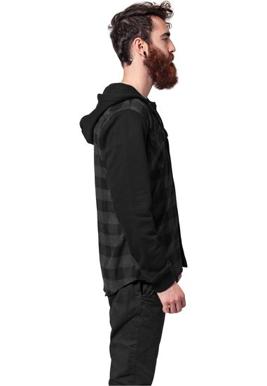 Рубашка URBAN CLASSICS Hooded Checked Flanell Sweat Sleeve Shirt (Black/Charcoal/Black)