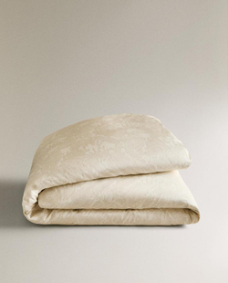 ZARA HOME САТИНОВЫЙ ПОДОДЕЯЛЬНИК С ПРИНТОМ, ЭКРЮ