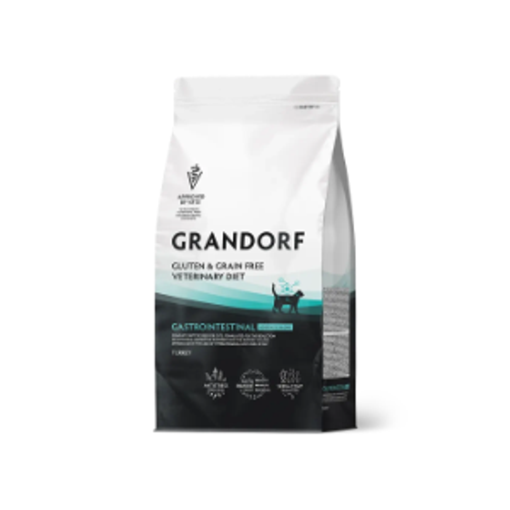 Сухой корм GRANDORF VETERINARY DIET Cat GASTROINTESTINAL MODERATE CALORIE, Полнорационный диетический сухой корм для кошек, разработанный для лечения острых расстройств пищеварения и поддержки липидного обмена при гиперлипидемии индейка 2кг