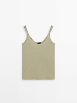 Massimo Dutti Топ в рубчик на двойных бретелях, светло-зеленый