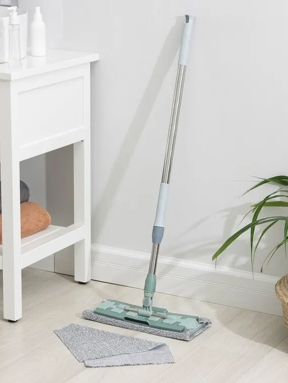 Швабра для мытья пола плоская Доляна, 2 насадки из микрофибры 42×13 см, телескопическая стальная ручка 83-125 см, цвет МИКС