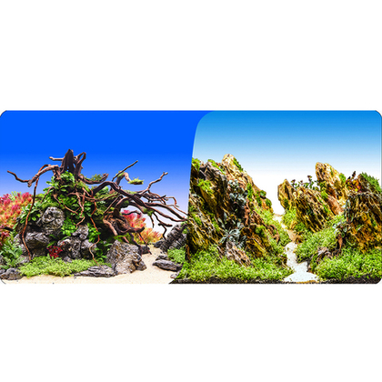 PRIME Фон для аквариума двухсторонний Коряги с растениями/Камни с растениями
