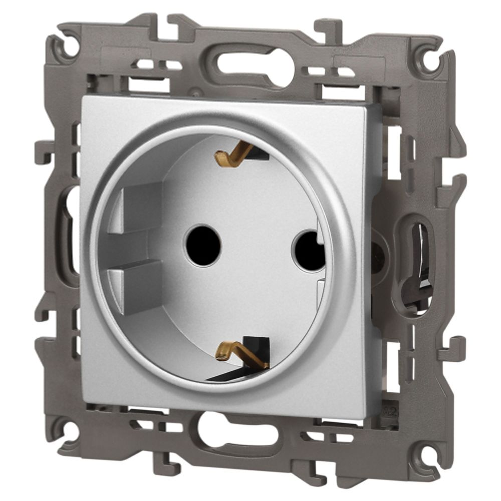 14-2102-03 ЭРА Розетка 2P+E Schuko со шторками, 16A-250В, IP20, Эра Elegance, алюминий