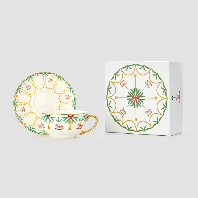 Чайная пара Farforite «Елочные бусы / На Новый год» 300 мл в подарочной коробке