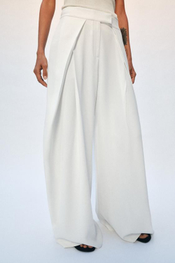 ZARA БРЮКИ WIDE LEG С ЗАЩИПАМИ — ZW COLLECTION, ЭКРЮ