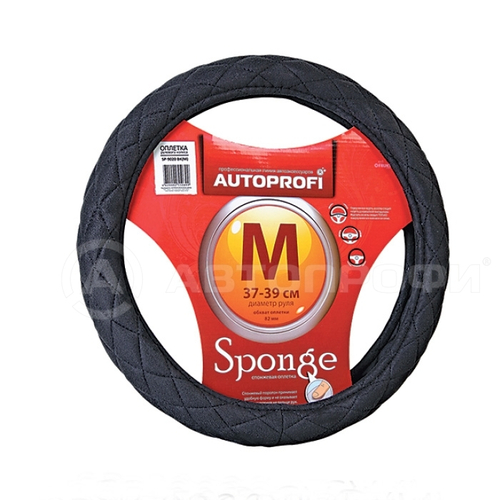 Оплетка руля M 37-38 см алькантара стеганая черная (AUTOPROFI)