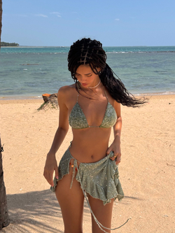 Вязаная юбка c воланами matcha зеленый