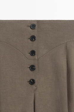 Massimo Dutti Брюки из смесового льна с защипами, кротово-коричневый
