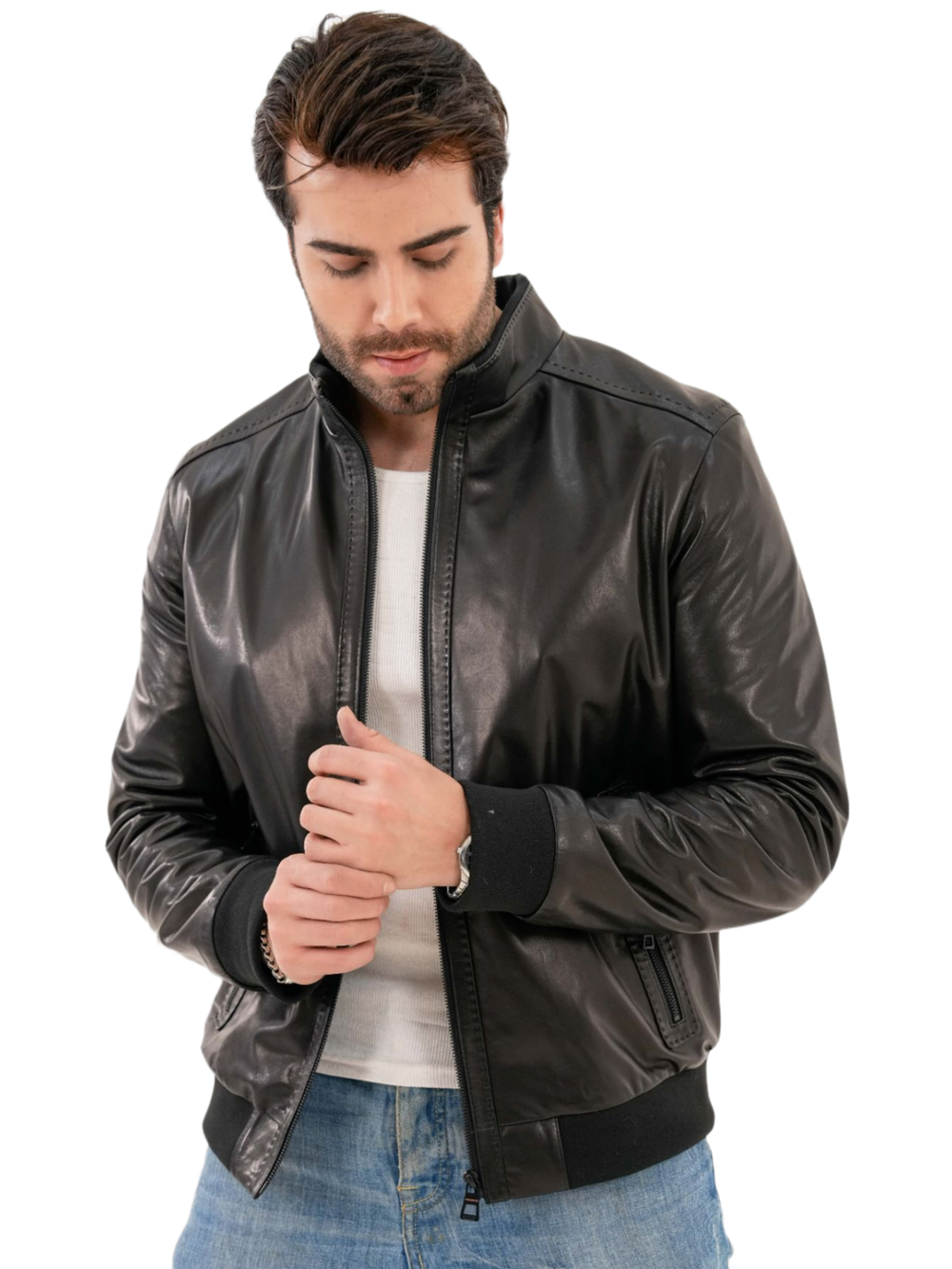 KHIMEONE Мужская кожаная демисезонная куртка (натуральная кожа, овчина)