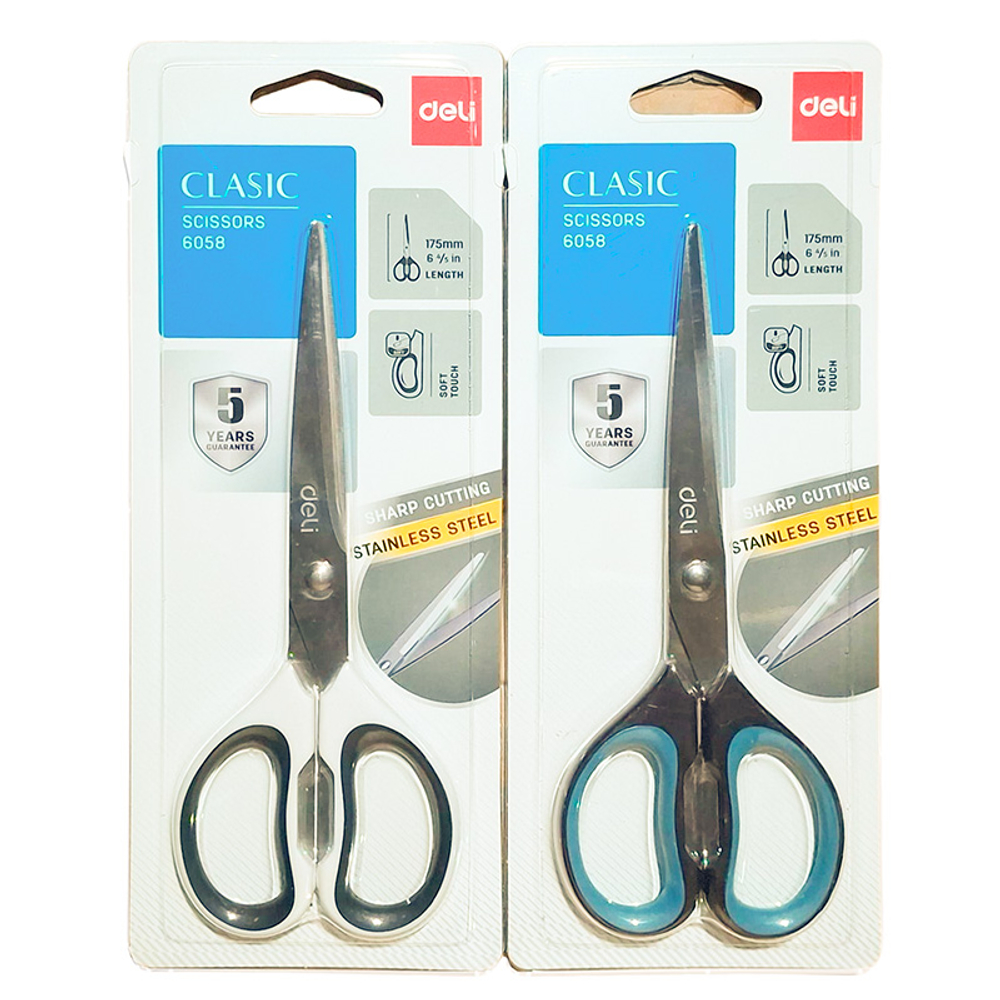 Ножницы DELI "Soft-touch", 175 мм, прорезиненные ручки, ассорти